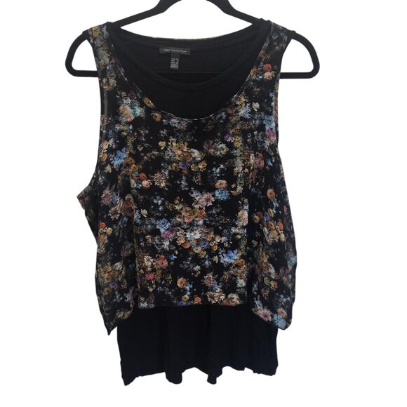 MNG Collection Shirt Womens 12 Black Floral Sleeveless Layered Tank Top Chiffon - Picture 1 of 13